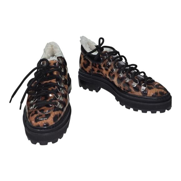 Schutz Lucille Lug Sole Leopard Print Faux Shearling Lined Ankle BootSize 7.5 B - Picture 5 of 12